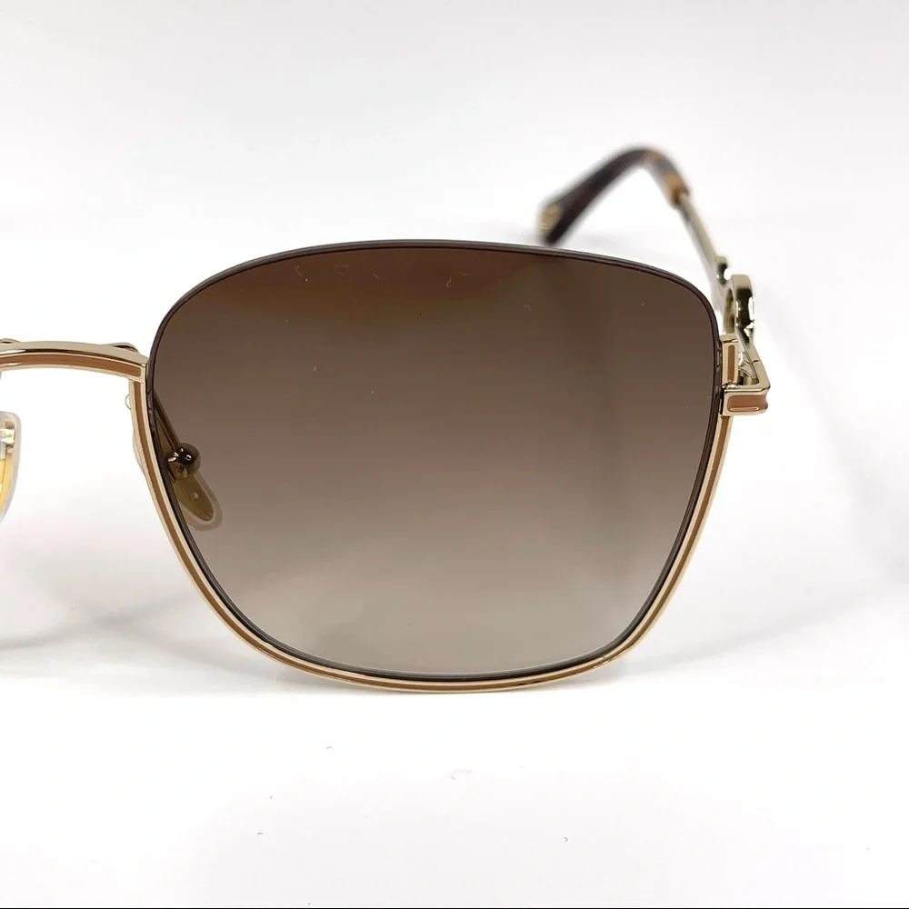 CHLOE CH0070SK Semi Rimless Square Sunglasses NEW Gold Frame Brown Lens
